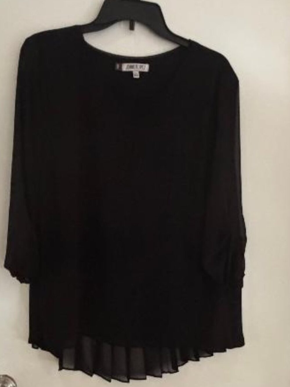 Jennifer Lopez Sheer Black Long Sleeve Pleated Back Blouse Top Size L NWOT